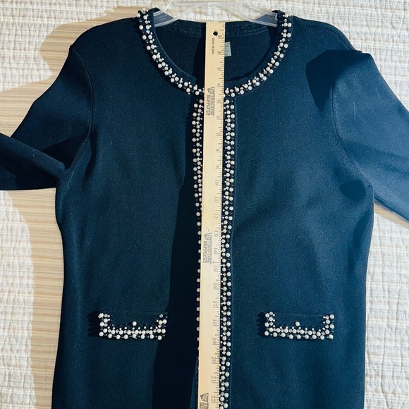 M.T.W.T 9-5 Black Cardigan With Faux Pearl And Gem Accents, Size XL - Picture 5 of 11